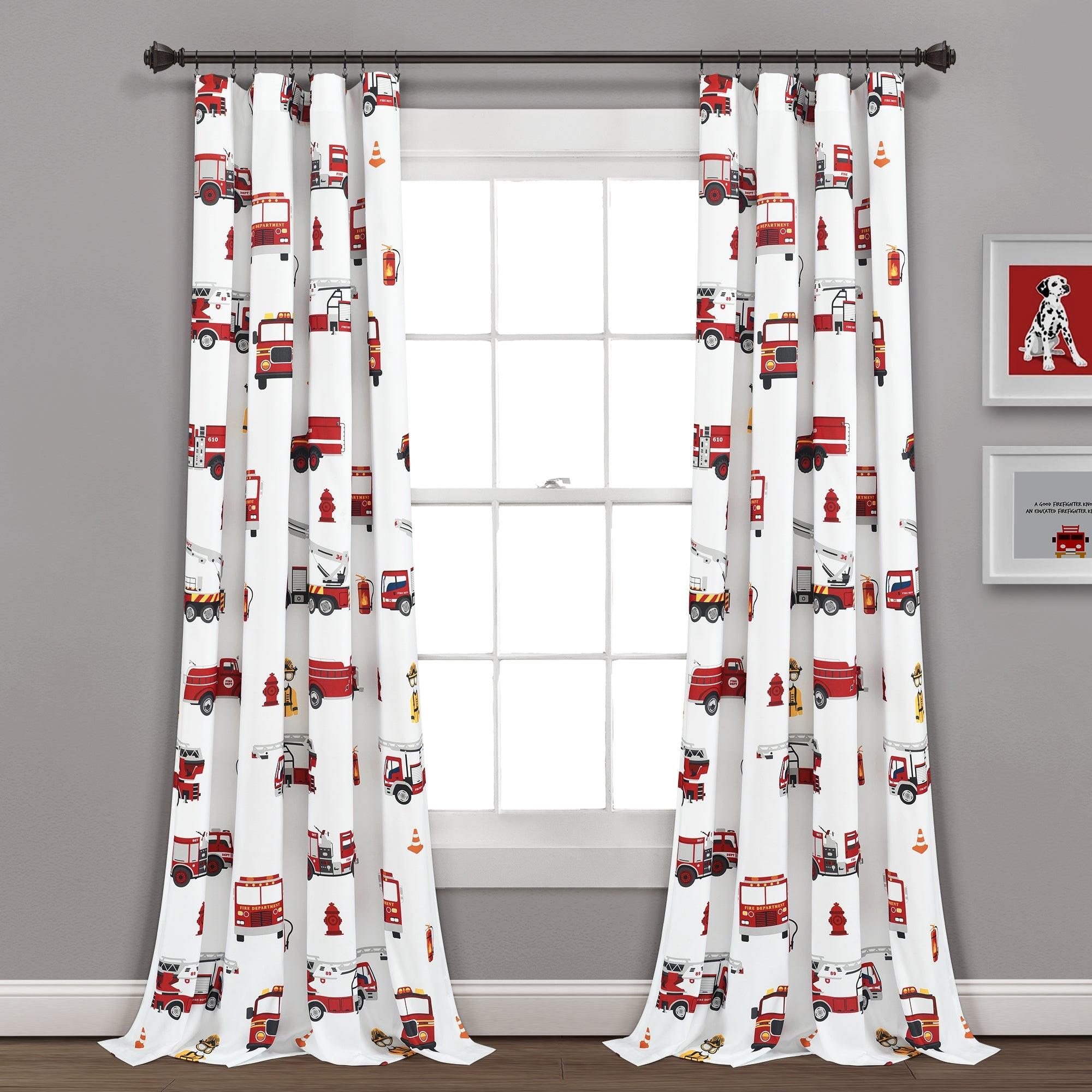 Fire Truck Window Curtain Panel Set