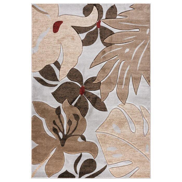 Floral in Light Gray/Dark Brown Machine Made Rug 5’10” x 8