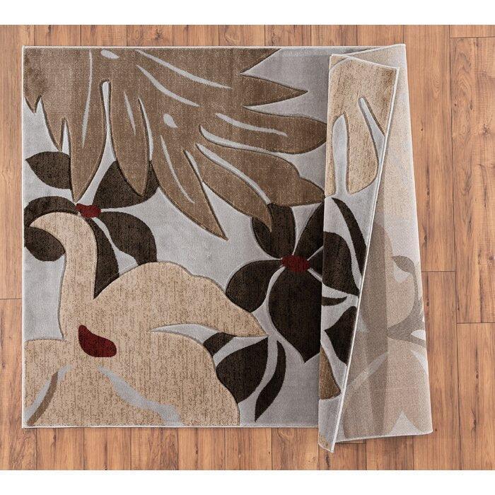 Floral in Light Gray/Dark Brown Machine Made Rug 5’10” x 8