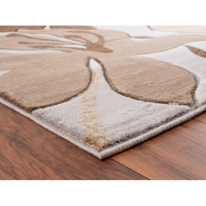 Floral in Light Gray/Dark Brown Machine Made Rug 5’10” x 8