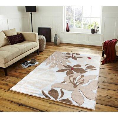 Floral in Light Gray/Dark Brown Machine Made Rug 5’10” x 8