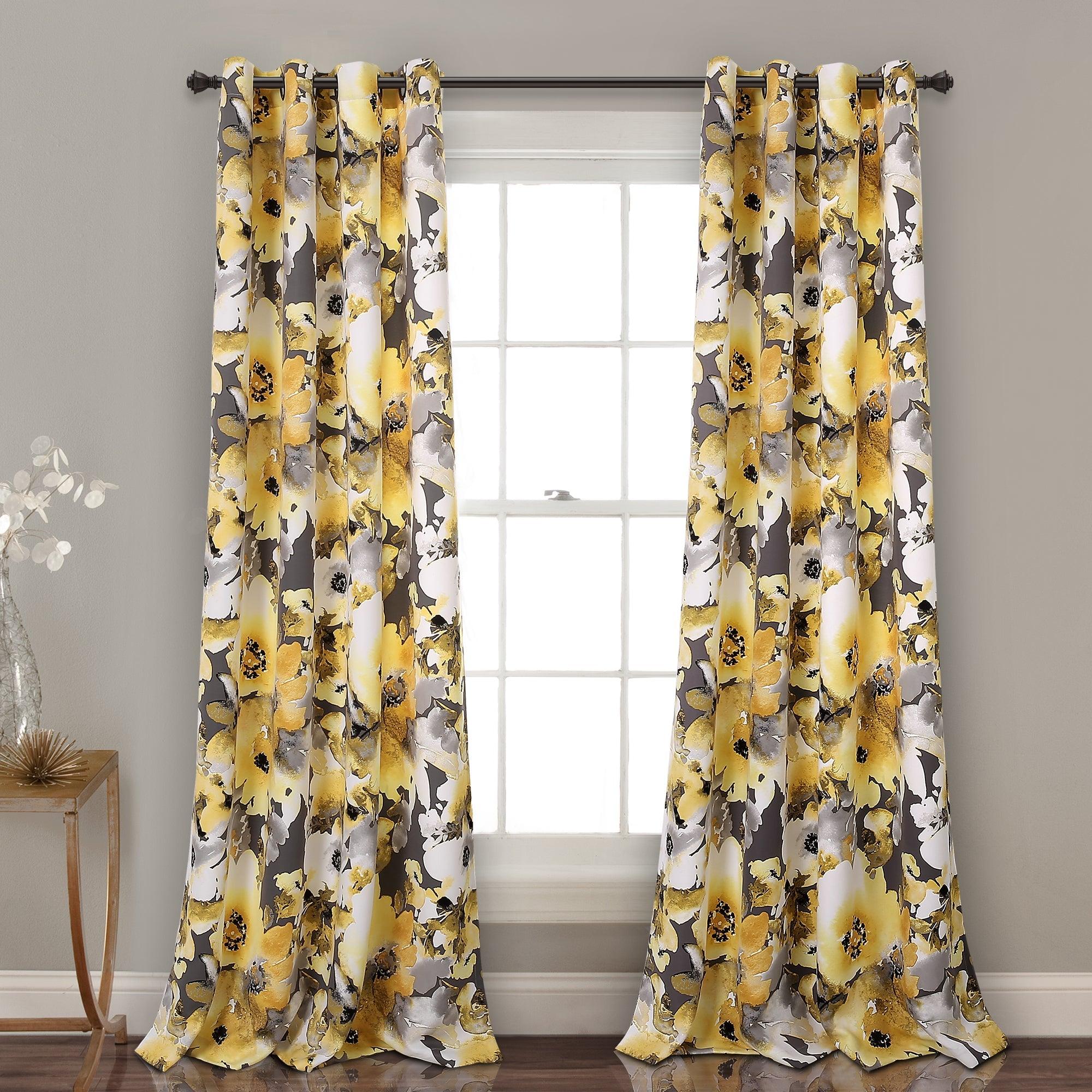 Floral Watercolor Room Darkening Window Curtain Panel Set