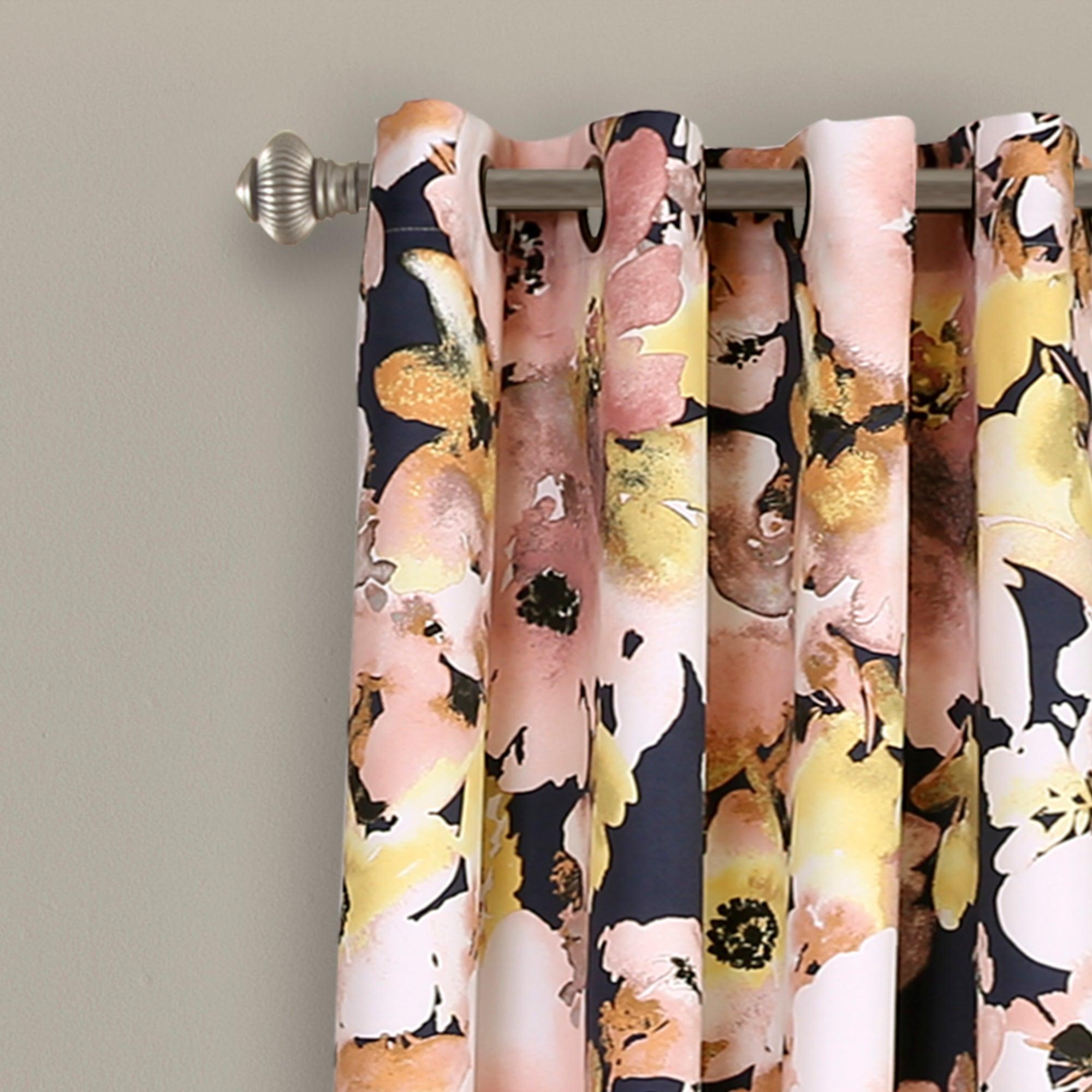 Floral Watercolor Room Darkening Window Curtain Panel Set