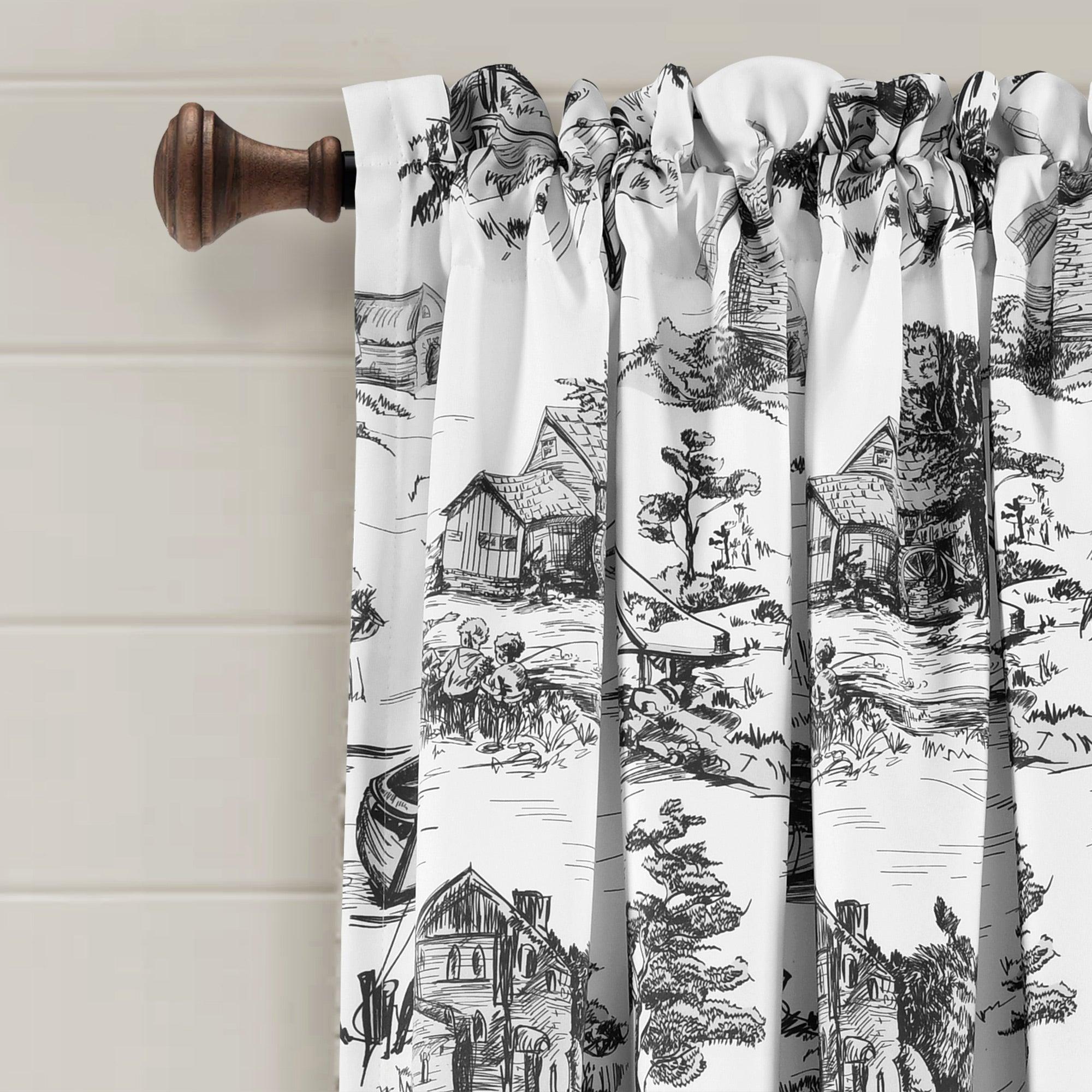 French Country Toile Room Darkening Window Curtain Set