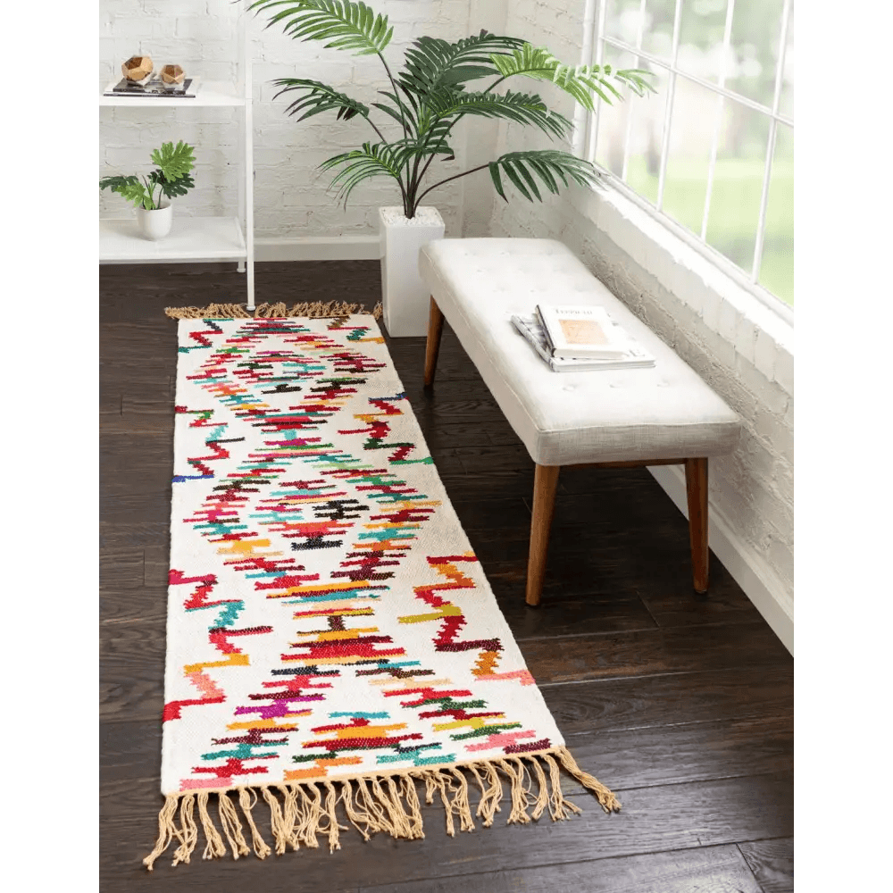 Geometric chindi trellis rug