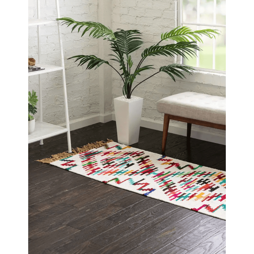 Geometric chindi trellis rug