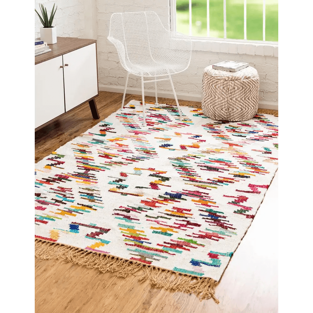 Geometric chindi trellis rug