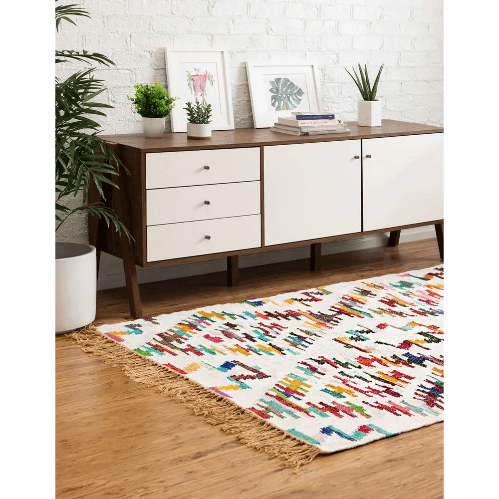 Geometric chindi trellis rug