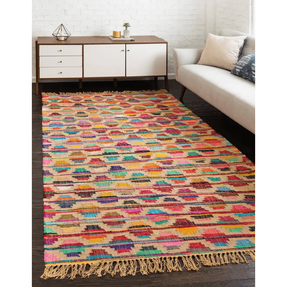 Geometric chindi trellis rug