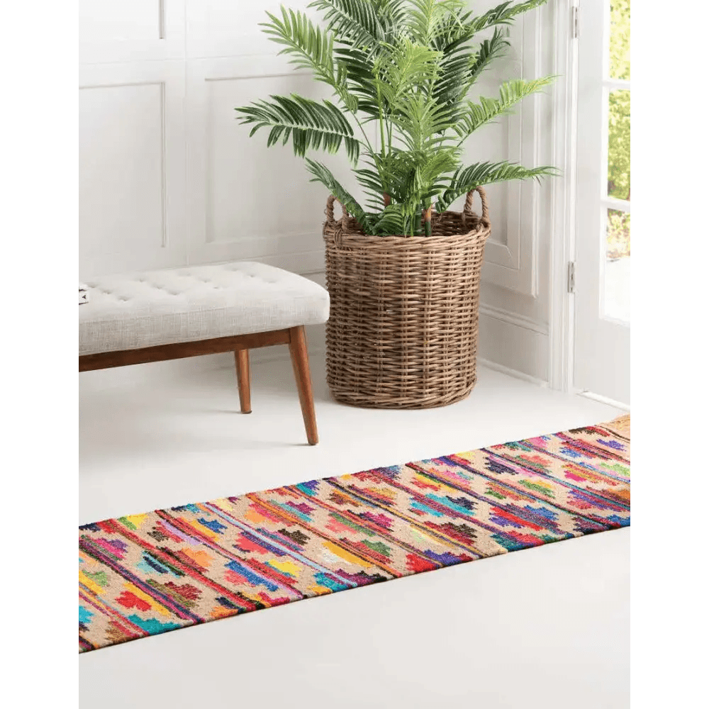 Geometric chindi trellis rug