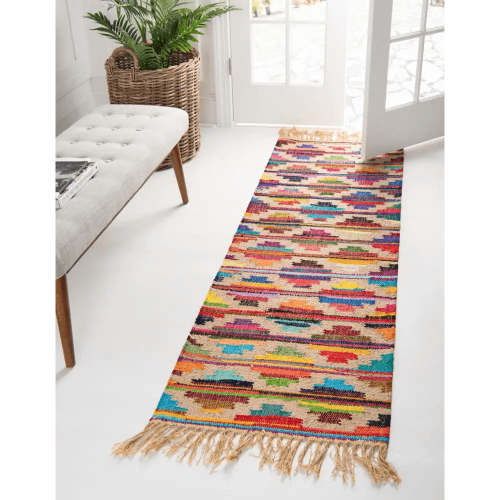 Geometric chindi trellis rug