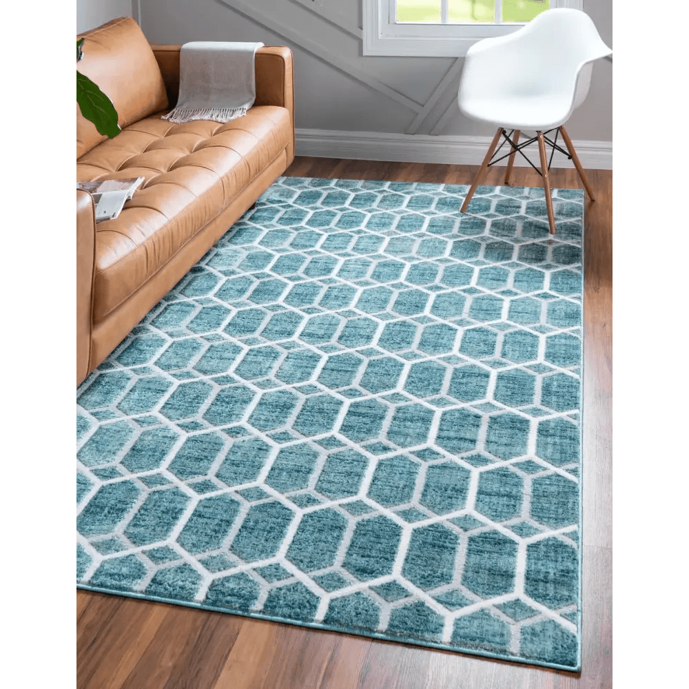 Geometric matrix trellis tile rug