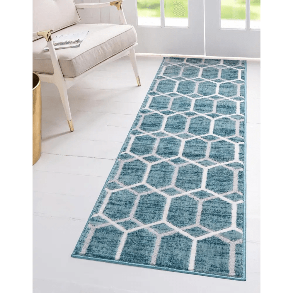 Geometric matrix trellis tile rug