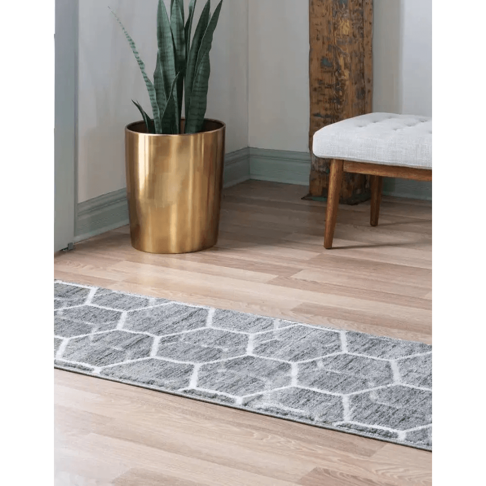 Geometric matrix trellis tile rug