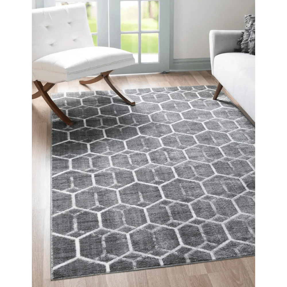 Geometric matrix trellis tile rug