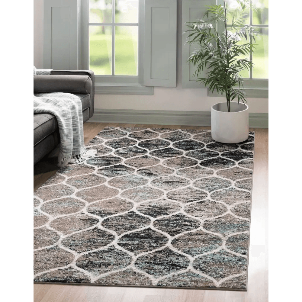 Geometric rounded trellis frieze rug (rectangular)