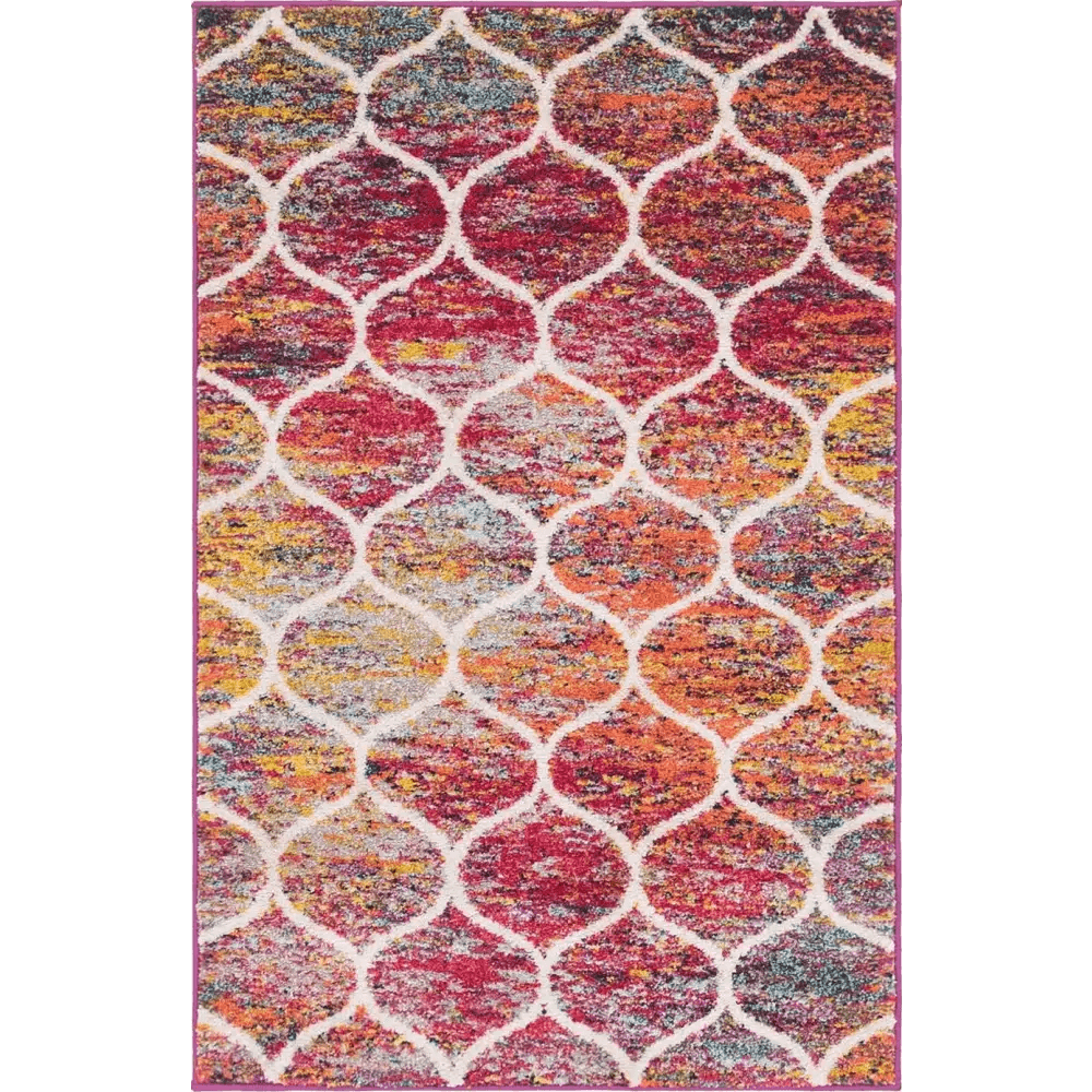 Geometric rounded trellis frieze rug (rectangular)