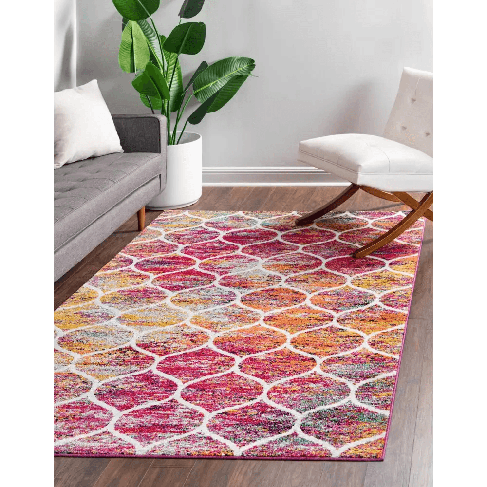 Geometric rounded trellis frieze rug (rectangular)