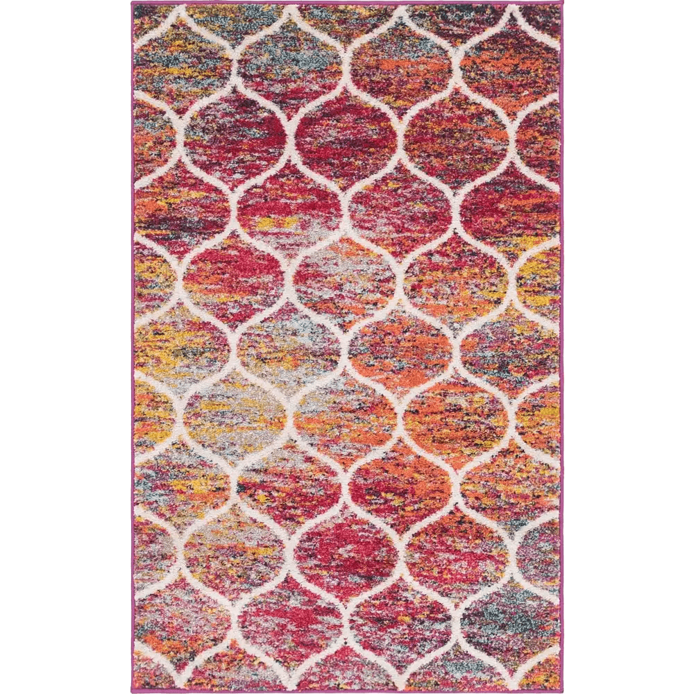 Geometric rounded trellis frieze rug (rectangular)