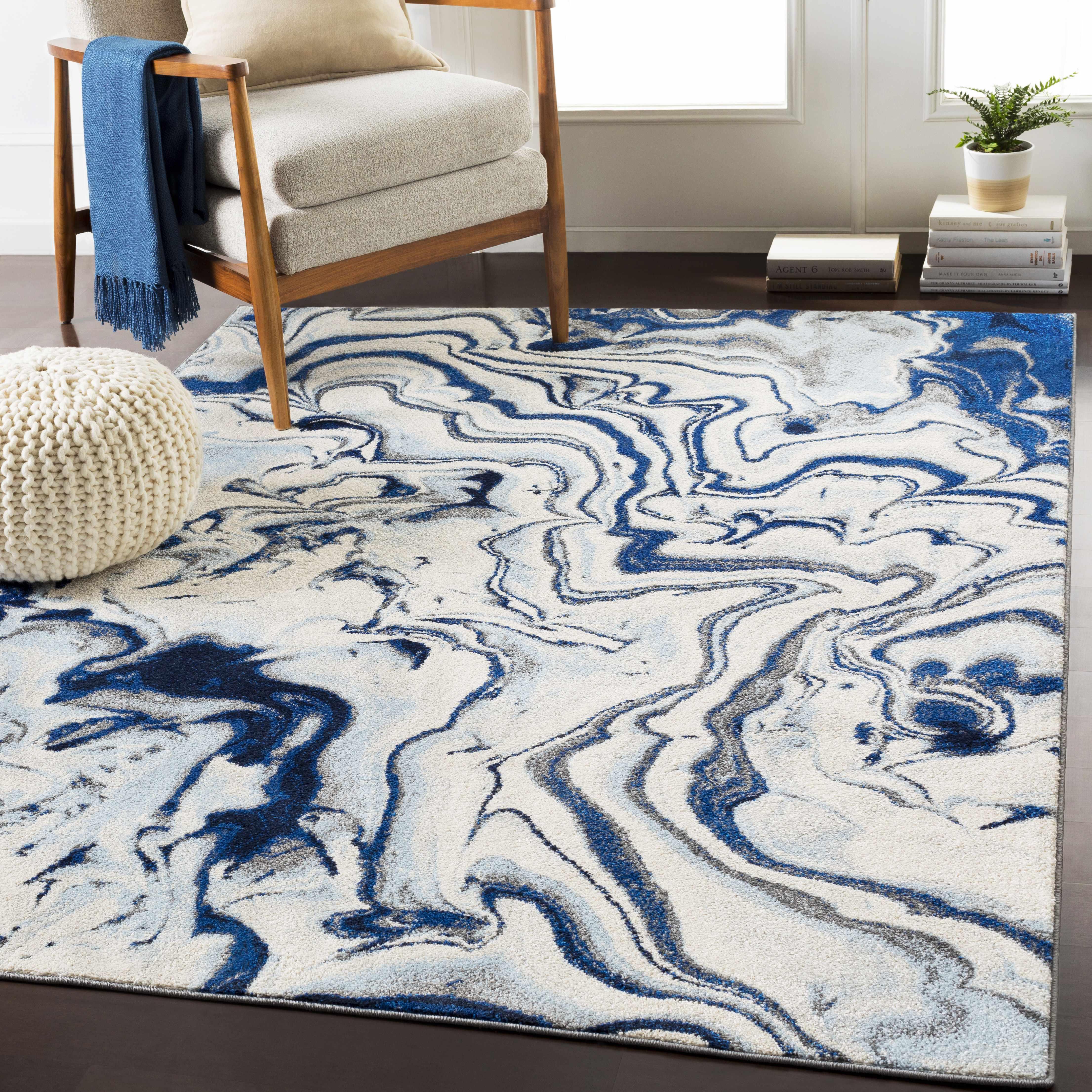 Glendon Cream Blue Marble Rug