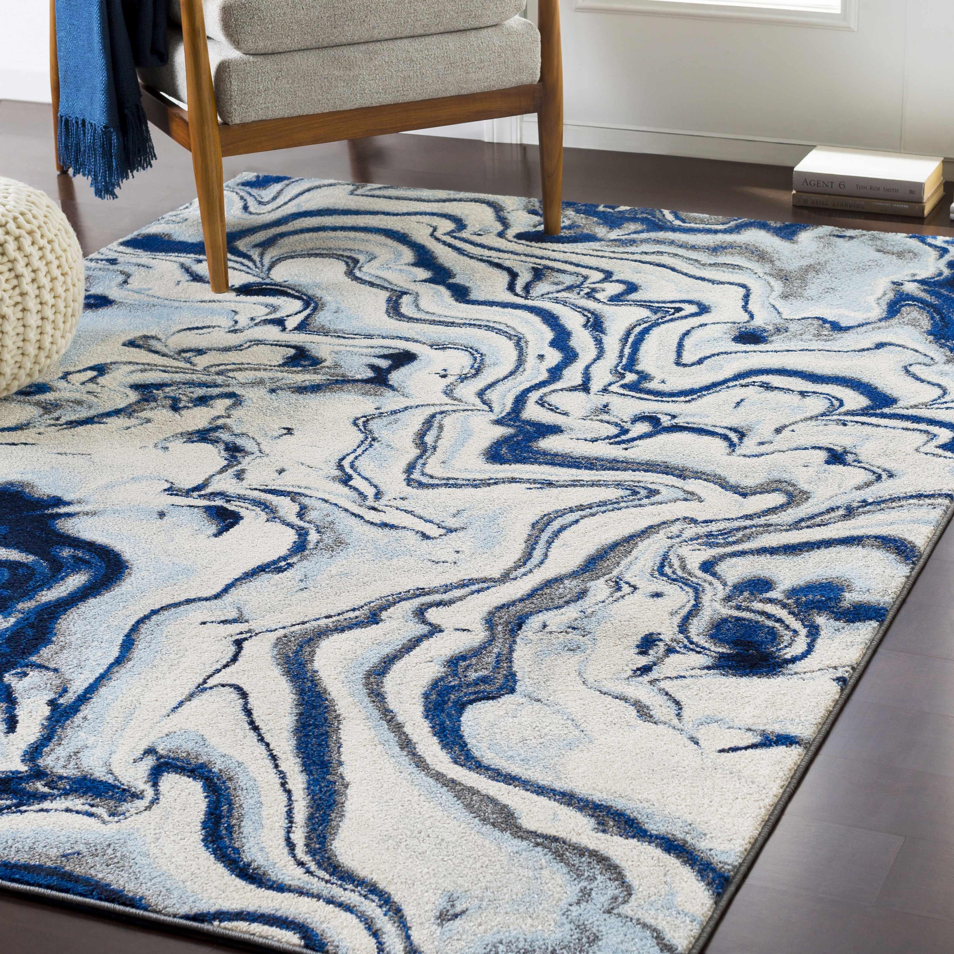 Glendon Cream Blue Marble Rug