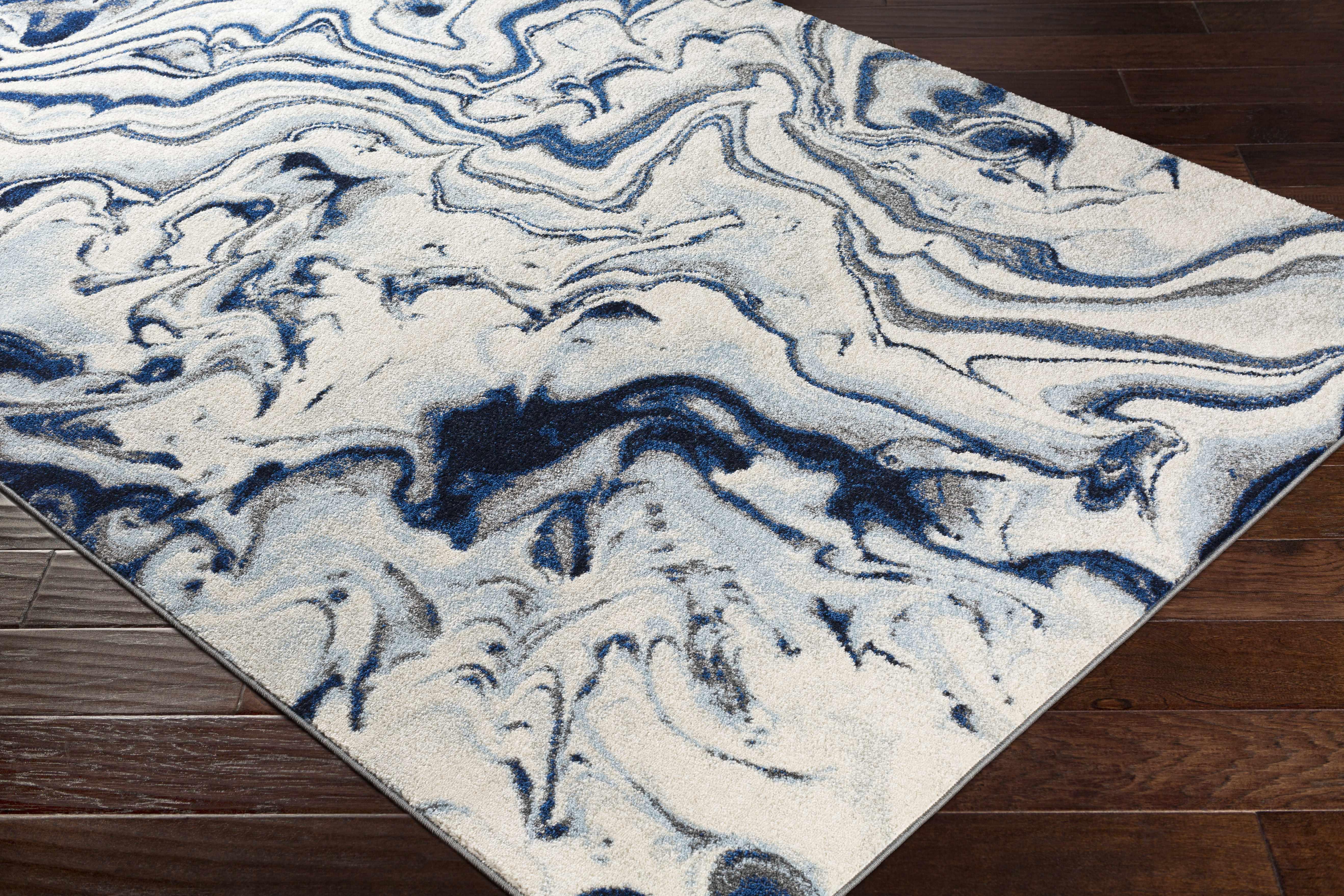 Glendon Cream Blue Marble Rug