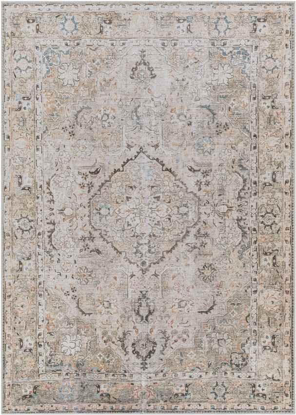 Goose Lake Traditional Taupe Washable Area Rug