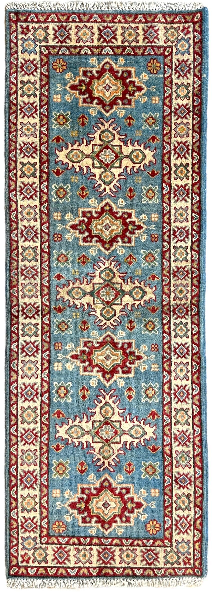 Hand-knotted Afghani Super Kazak Runner Rug 2’2” x 6’