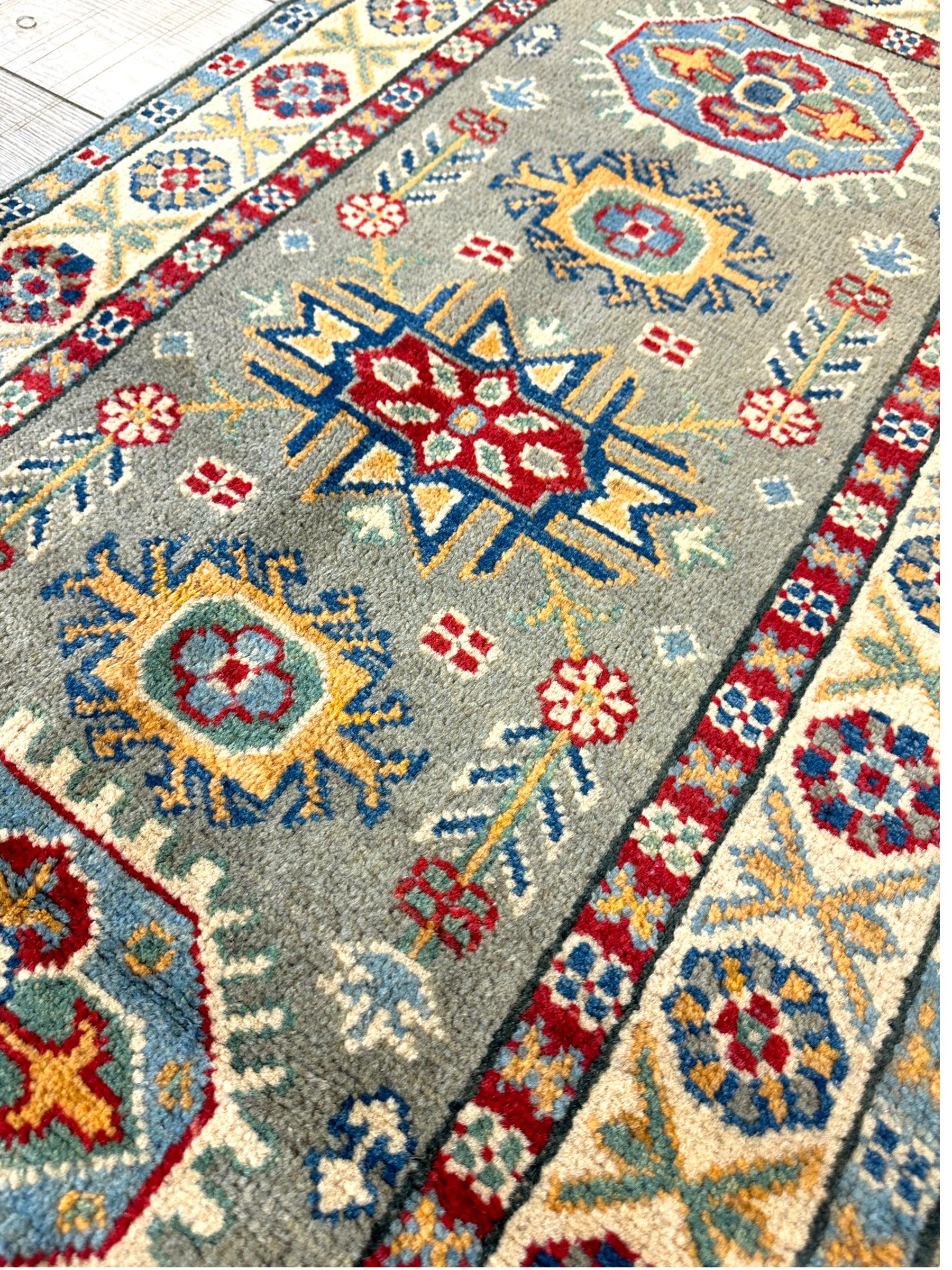 Hand-knotted Afghani Super Kazak Runner Rug 2’2” x 6’