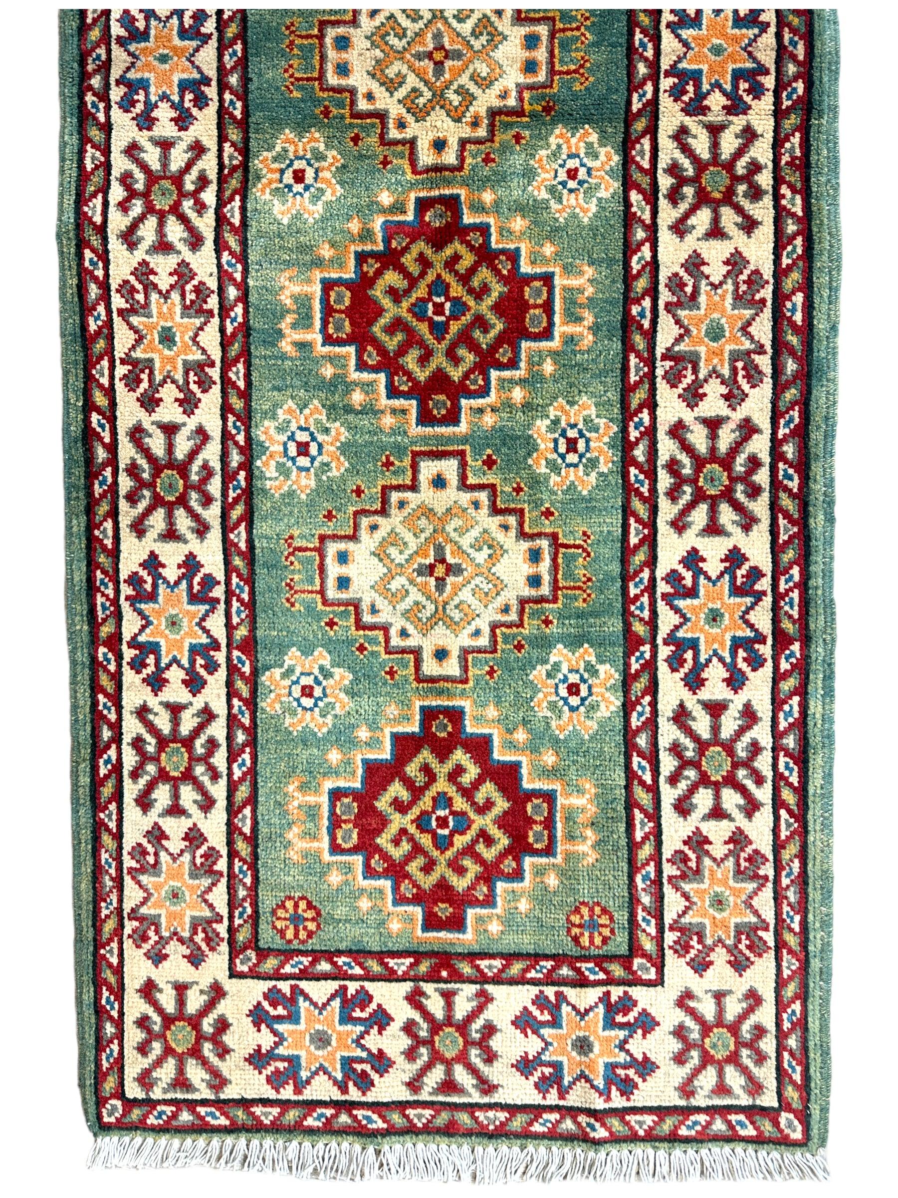 Hand-knotted Afghani Super Kazak Runner Rug 2’2” x 6’