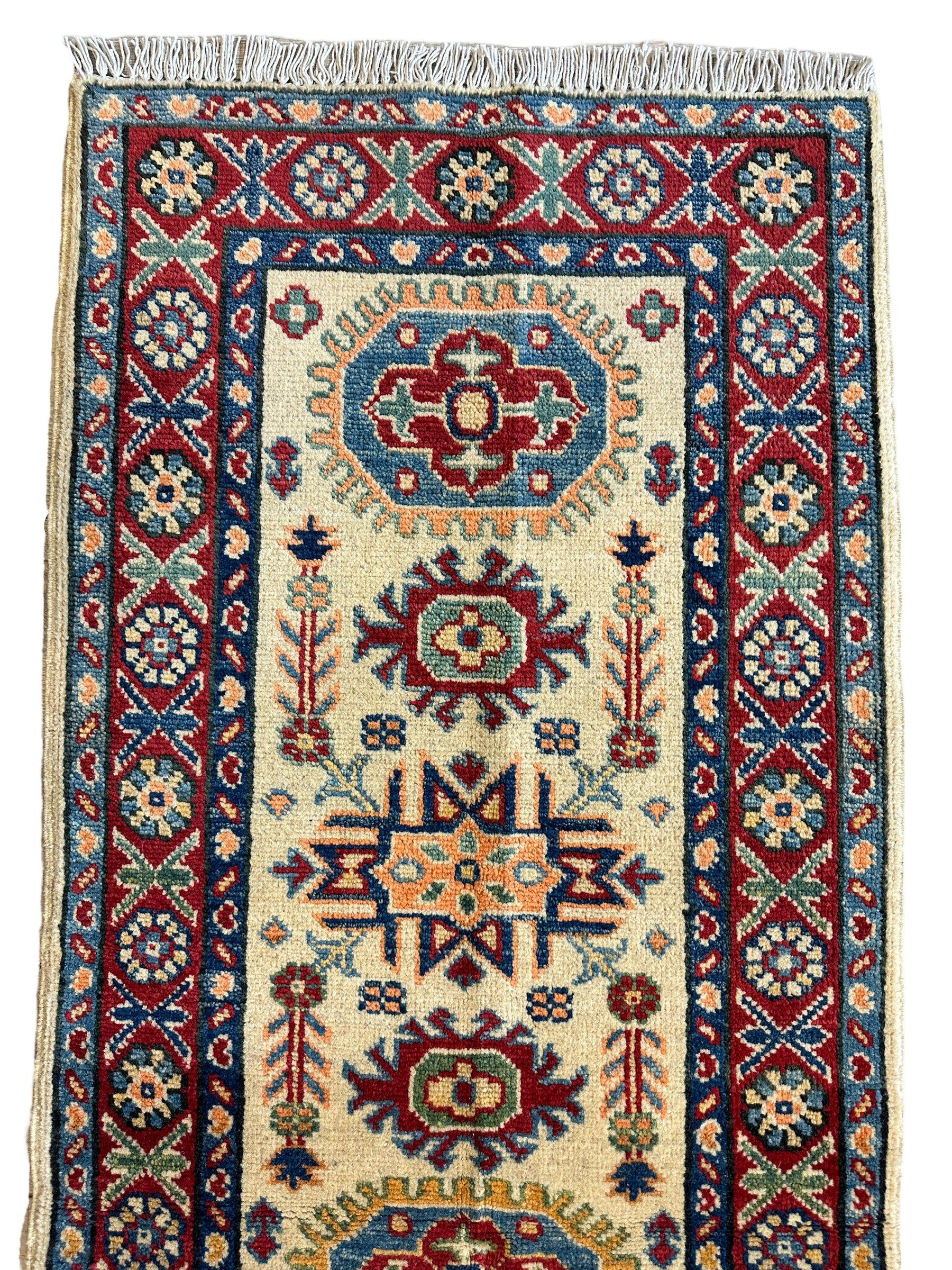 Hand-knotted Afghani Super Kazak Runner Rug 2’2” x 6’