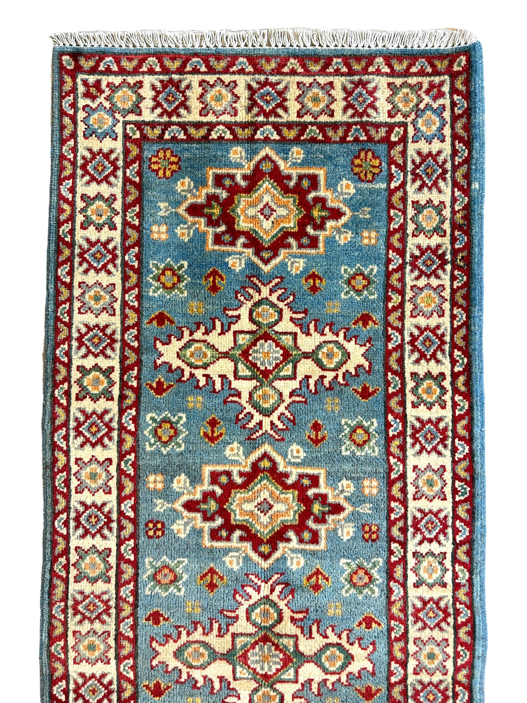 Hand-knotted Afghani Super Kazak Runner Rug 2’2” x 6’