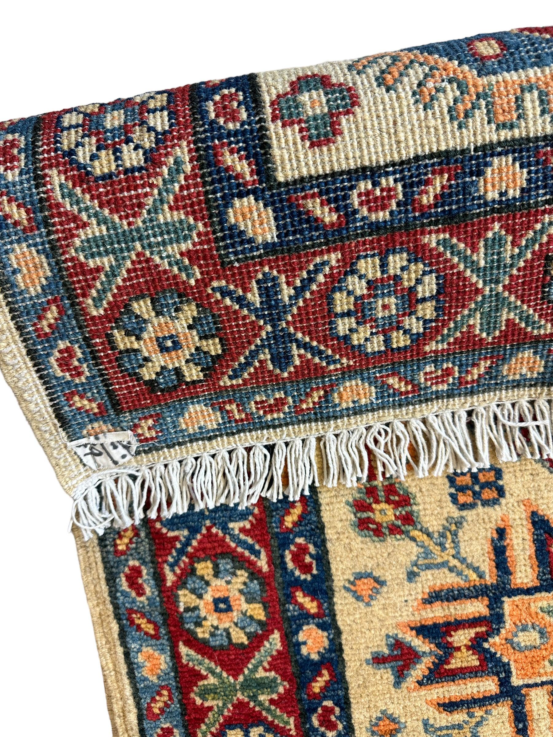 Hand-knotted Afghani Super Kazak Runner Rug 2’2” x 6’