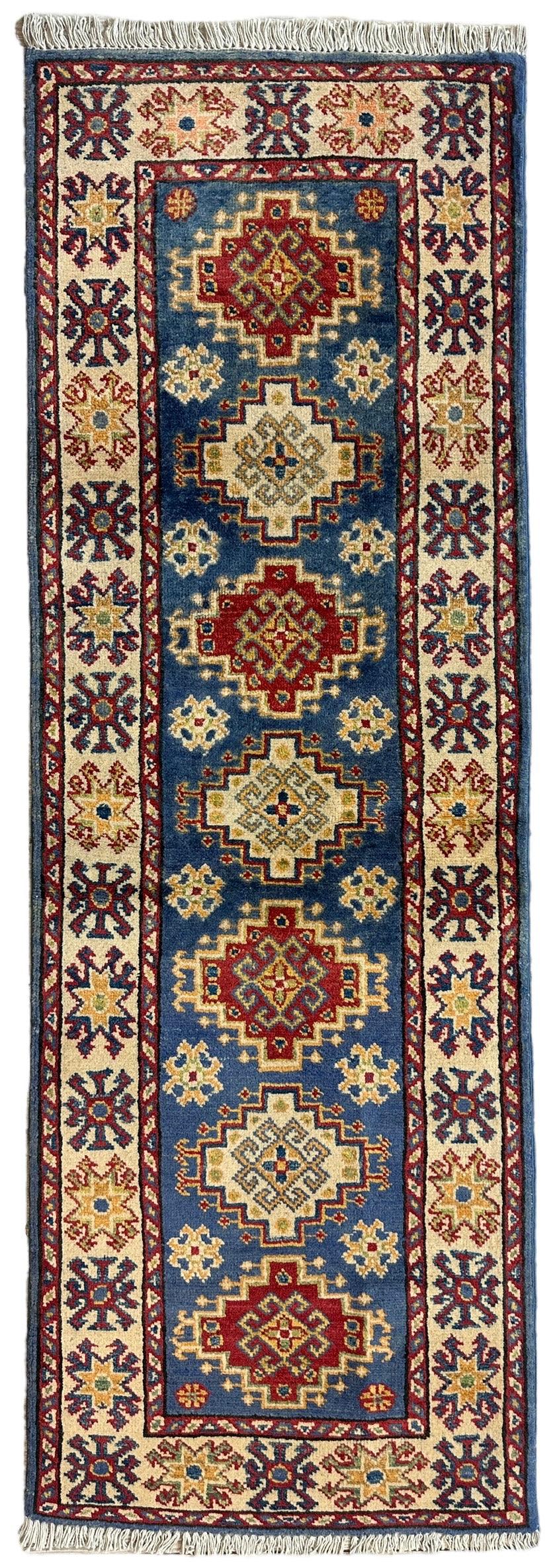 Hand-knotted Afghani Super Kazak Runner Rug 2’ x 6’