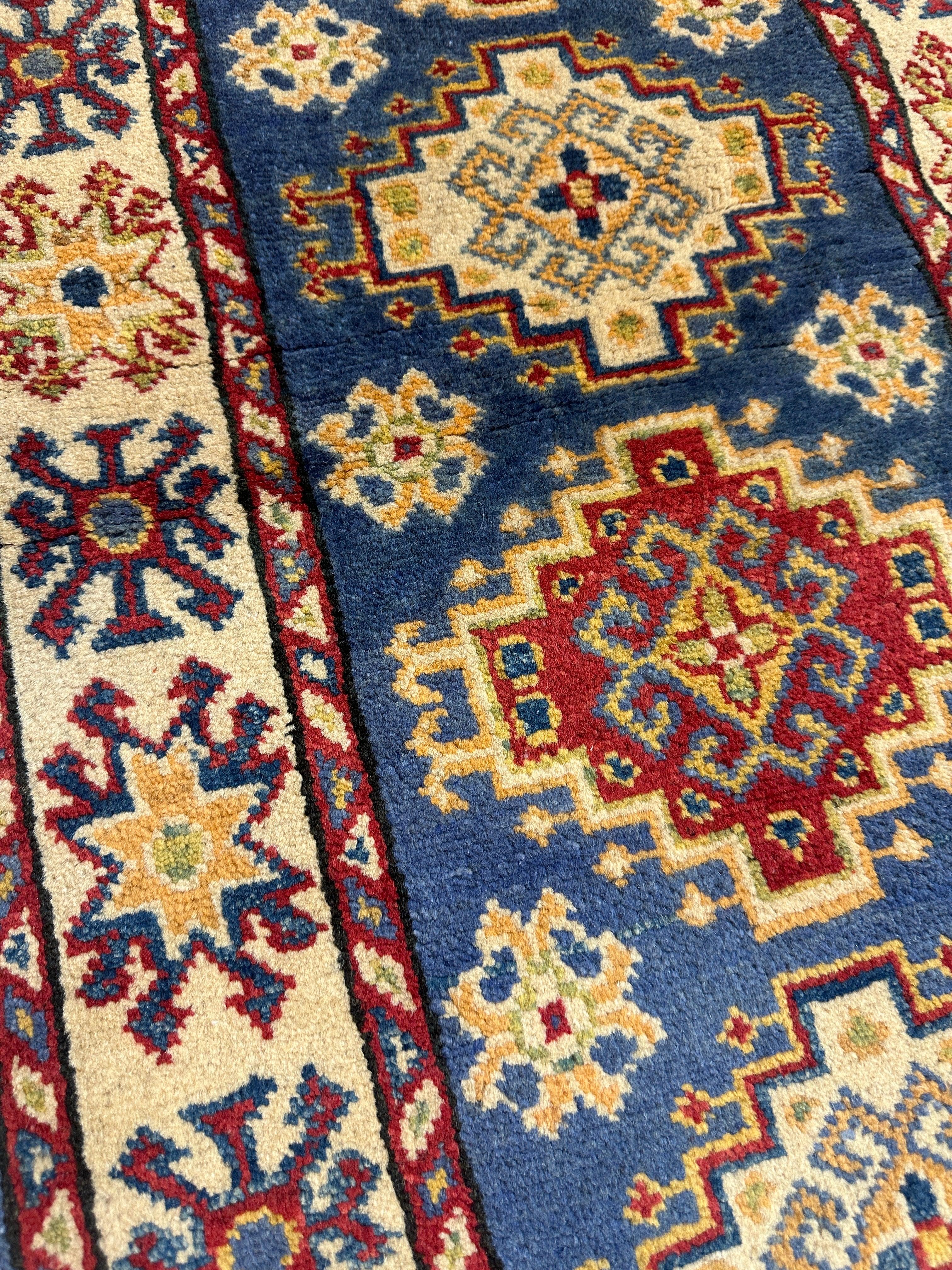 Hand-knotted Afghani Super Kazak Runner Rug 2’ x 6’