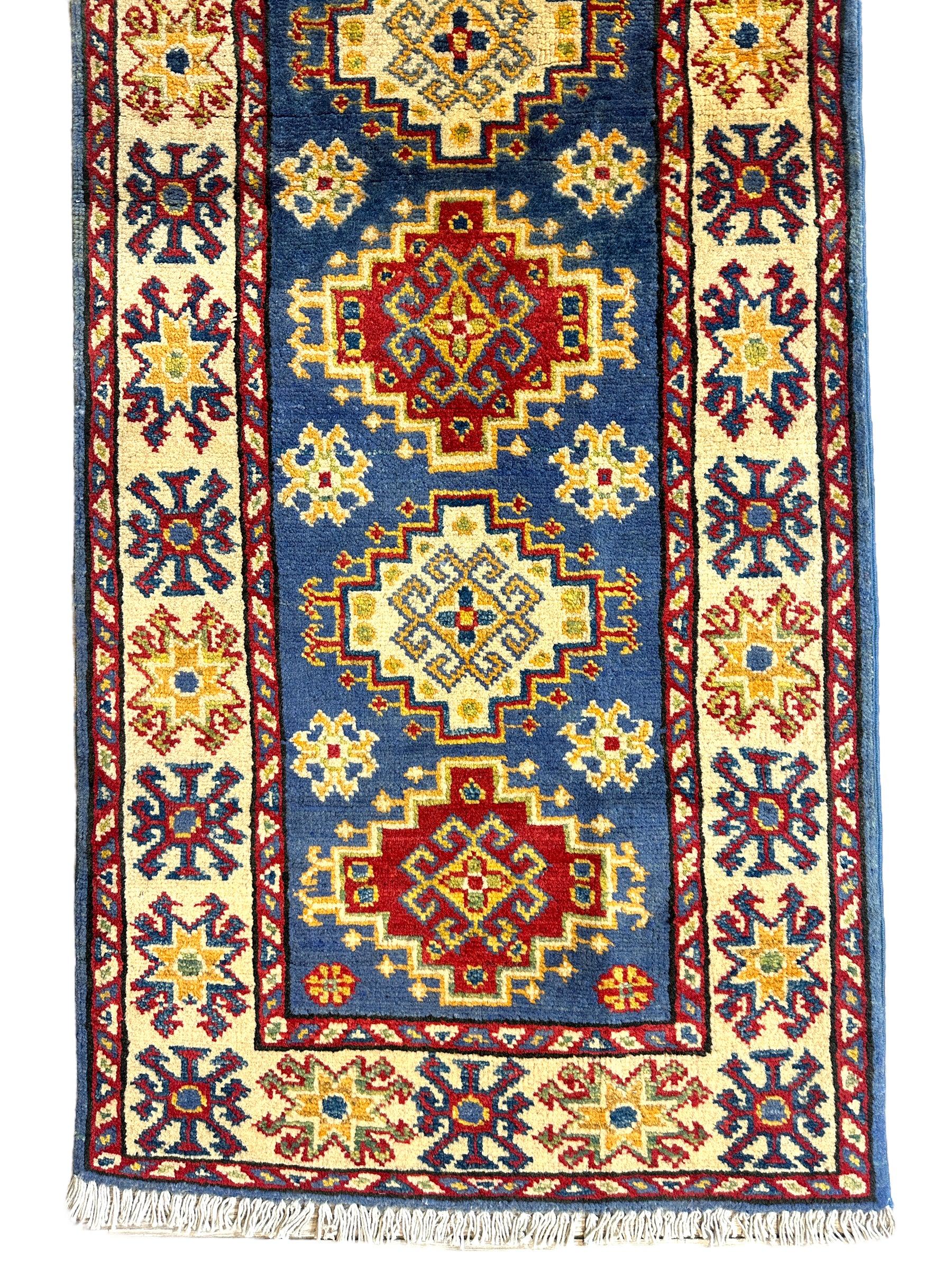 Hand-knotted Afghani Super Kazak Runner Rug 2’ x 6’