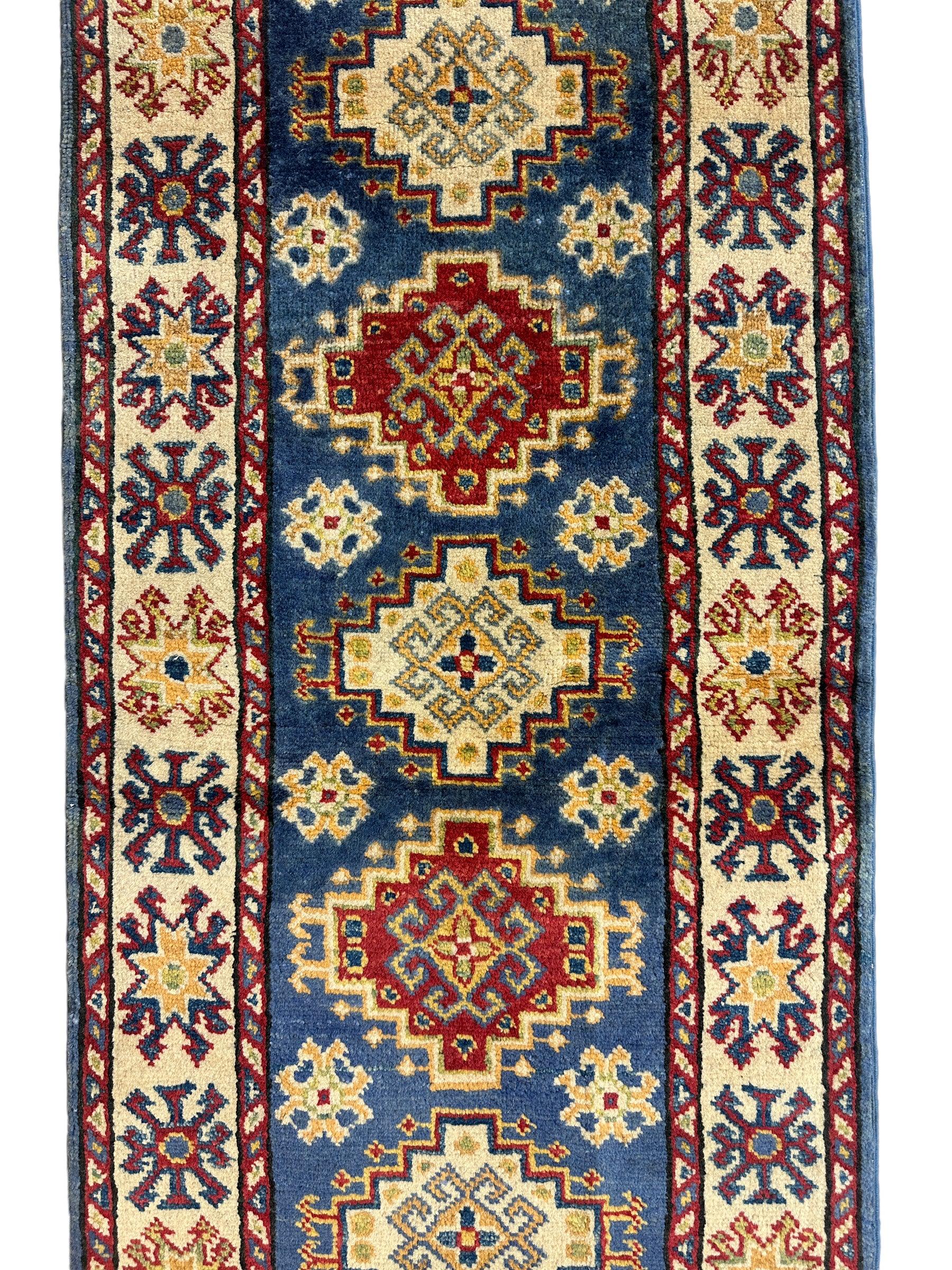 Hand-knotted Afghani Super Kazak Runner Rug 2’ x 6’