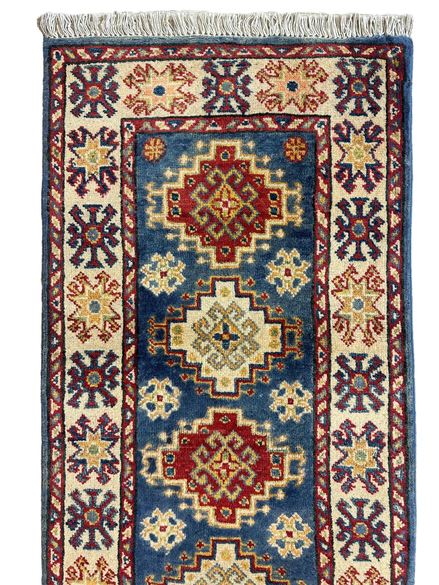 Hand-knotted Afghani Super Kazak Runner Rug 2’ x 6’