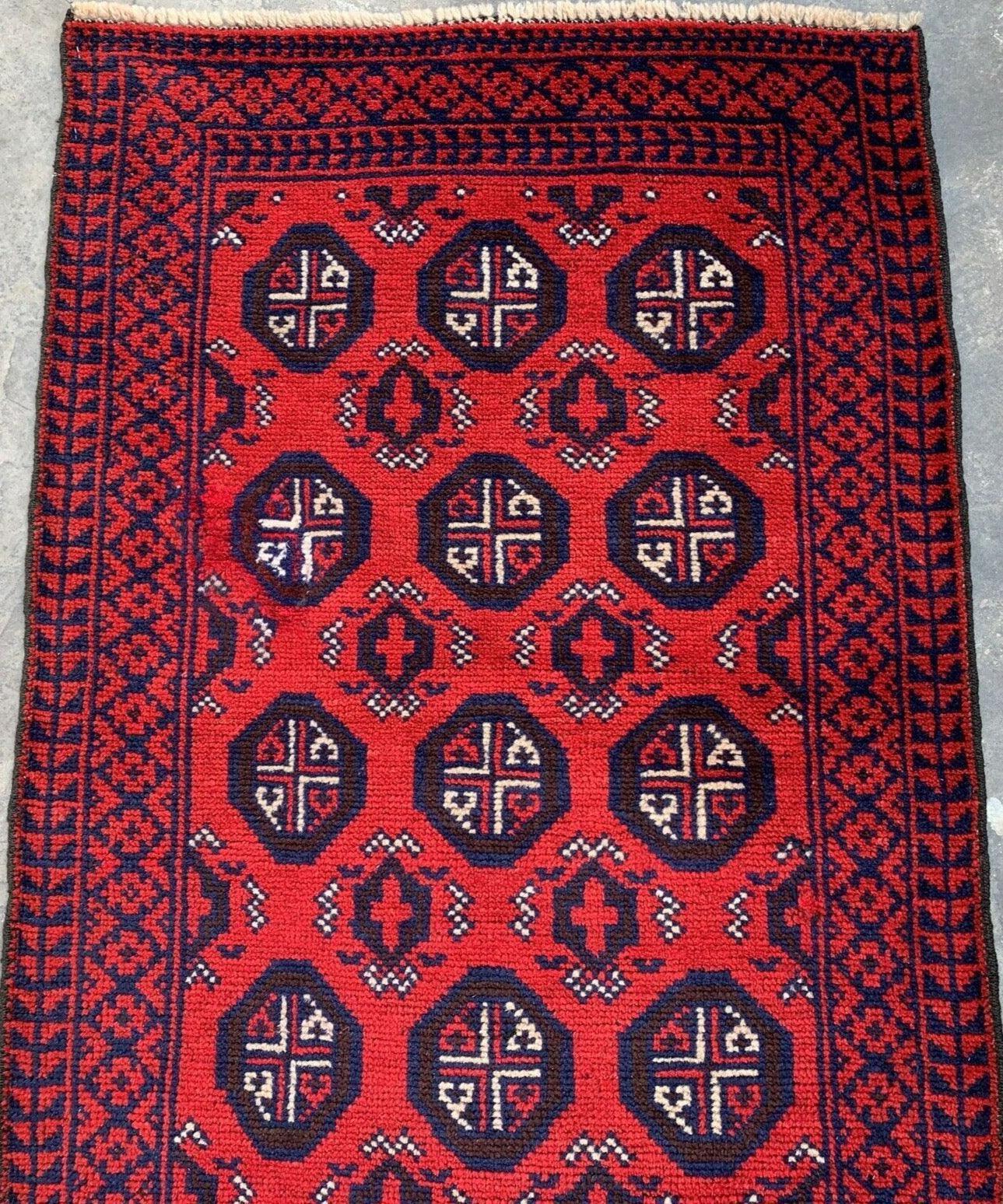 Hand Knotted Afghani Wool Baluch Runner Rug With Rug Pad 2x7 Ft