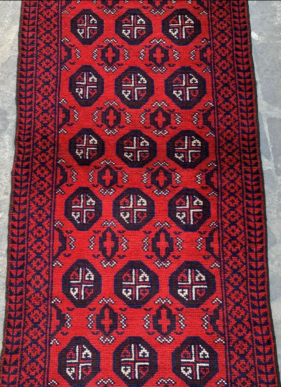 Hand Knotted Afghani Wool Baluch Runner Rug With Rug Pad 2x7 Ft