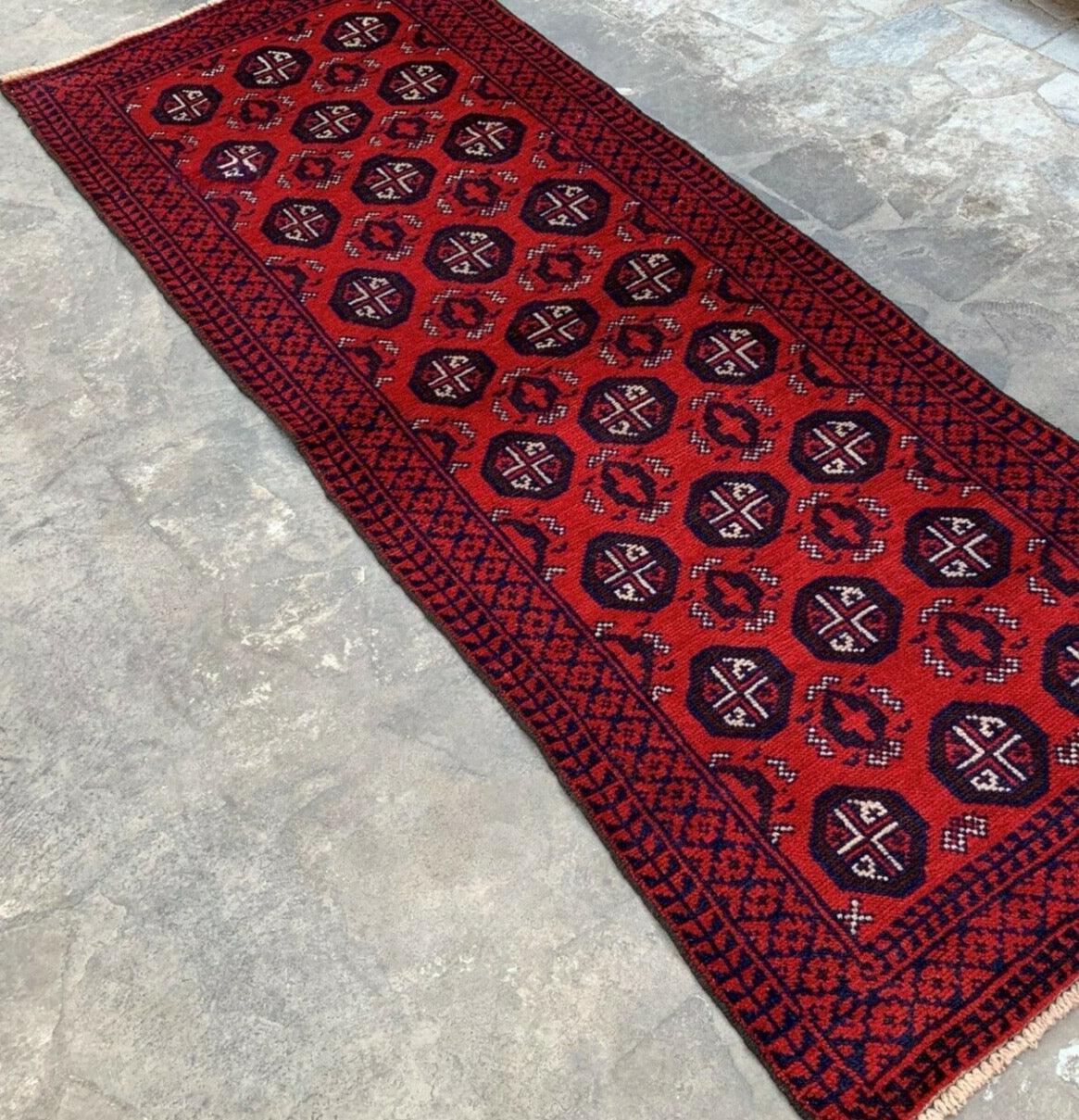 Hand Knotted Afghani Wool Baluch Runner Rug With Rug Pad 2x7 Ft