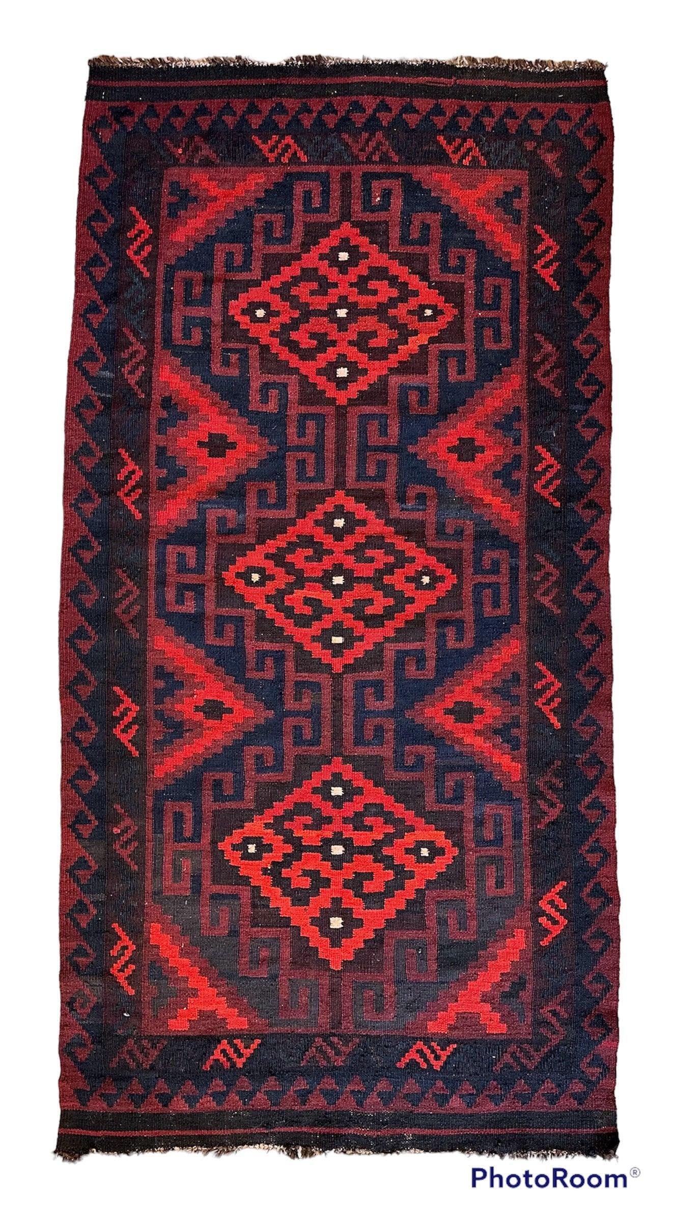 Hand Knotted Afghani Wool Maimana Gulmori Kilm Area Rug 3x7 FT