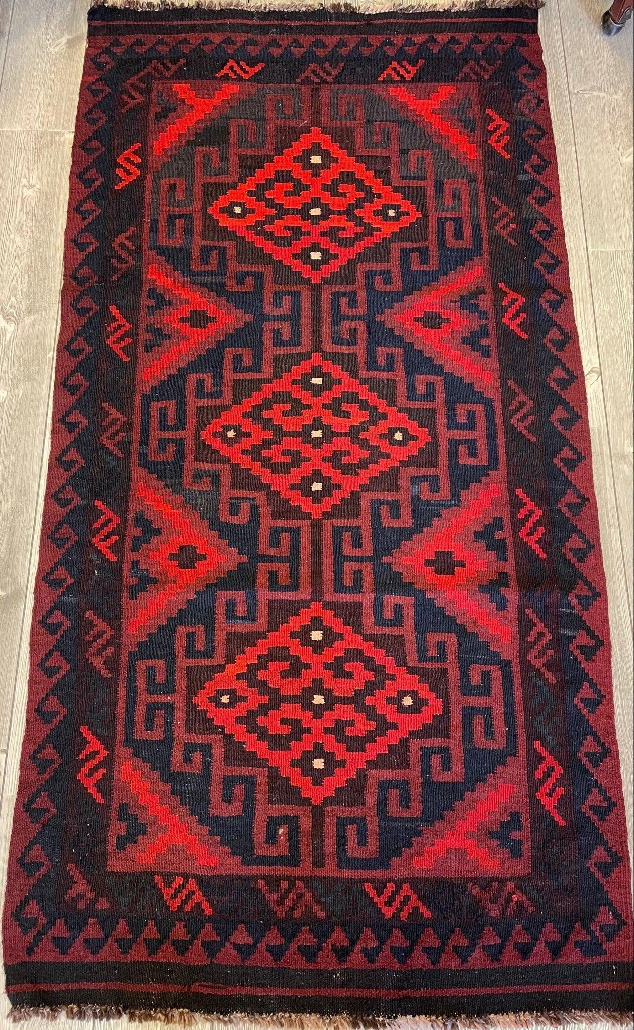 Hand Knotted Afghani Wool Maimana Gulmori Kilm Area Rug 3x7 FT