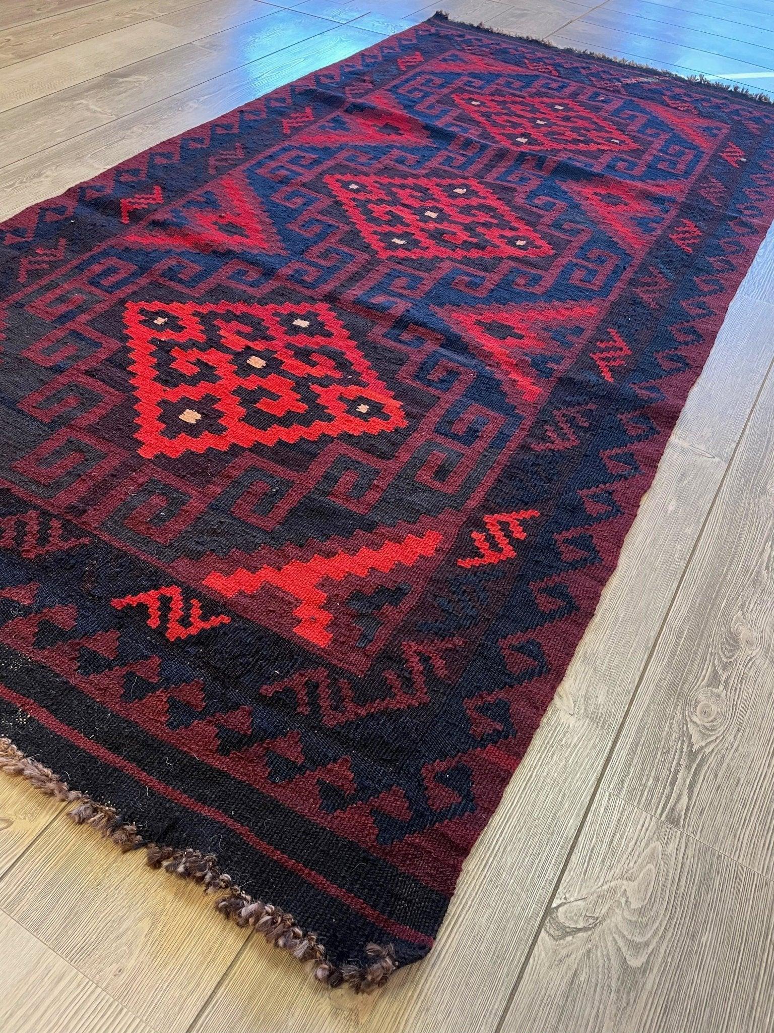 Hand Knotted Afghani Wool Maimana Gulmori Kilm Area Rug 3x7 FT