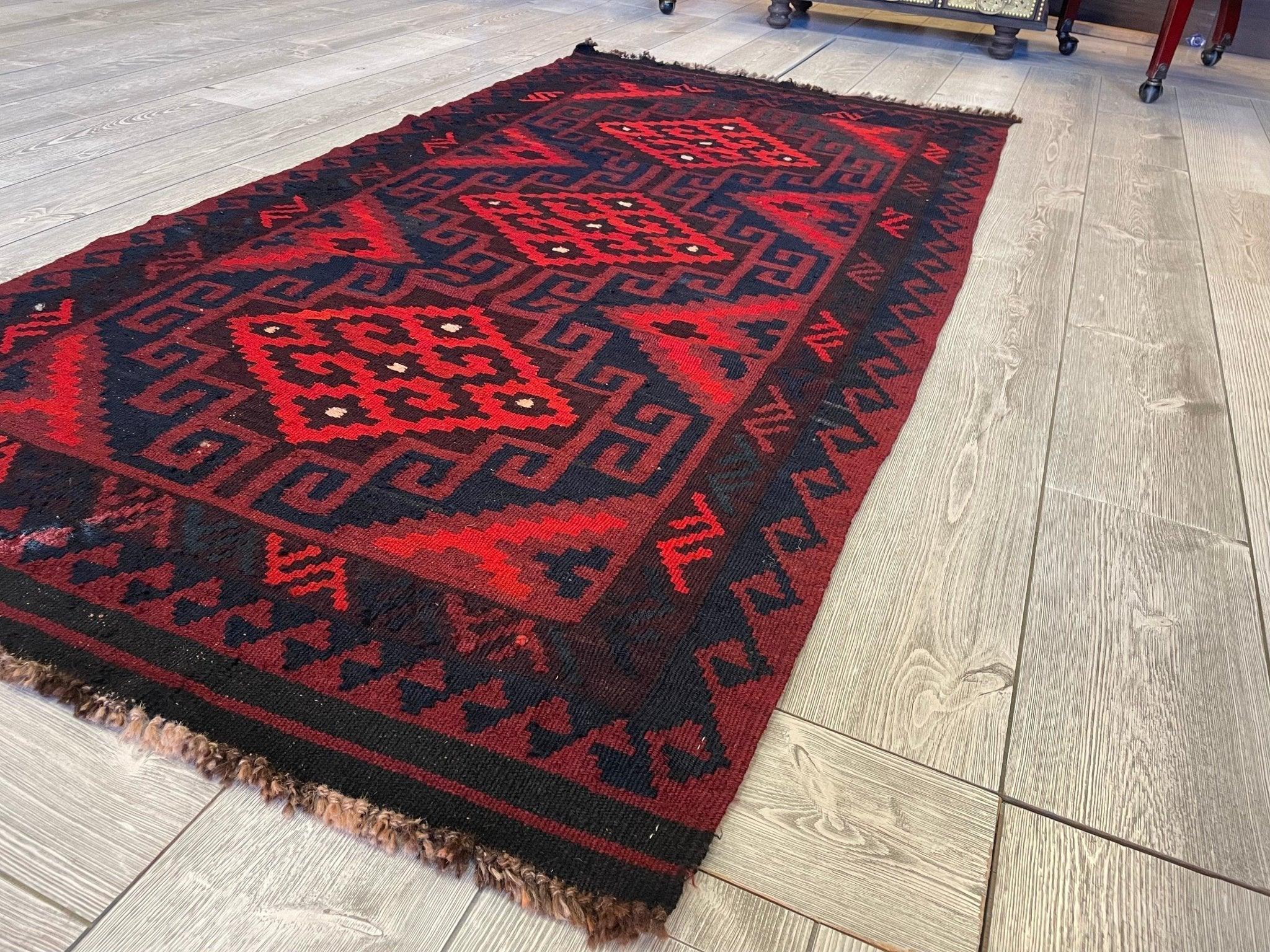 Hand Knotted Afghani Wool Maimana Gulmori Kilm Area Rug 3x7 FT