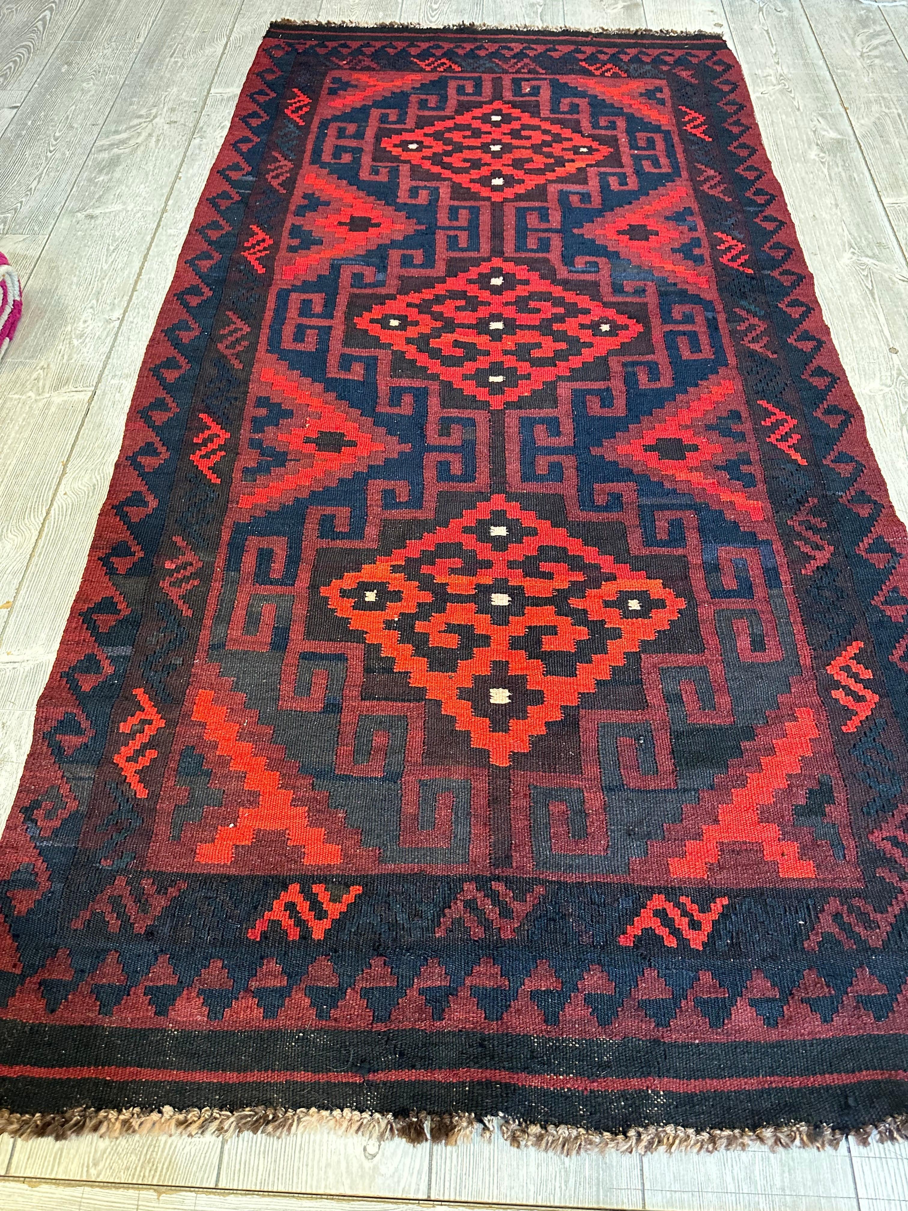 Hand Knotted Afghani Wool Maimana Gulmori Kilm Area Rug 3x7 FT