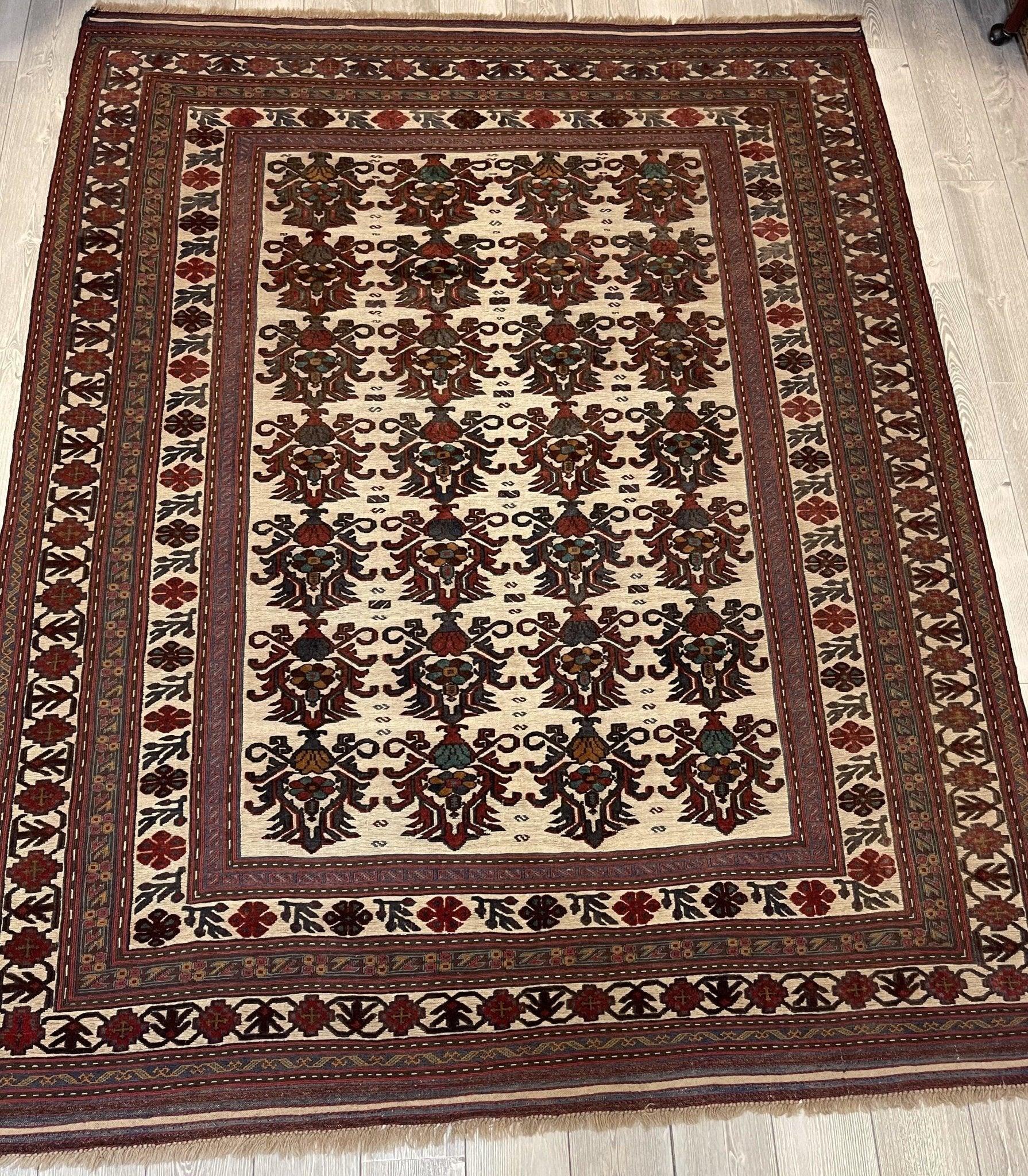 Hand-knotted Meshwani Pile+Kilim Rug 7X10