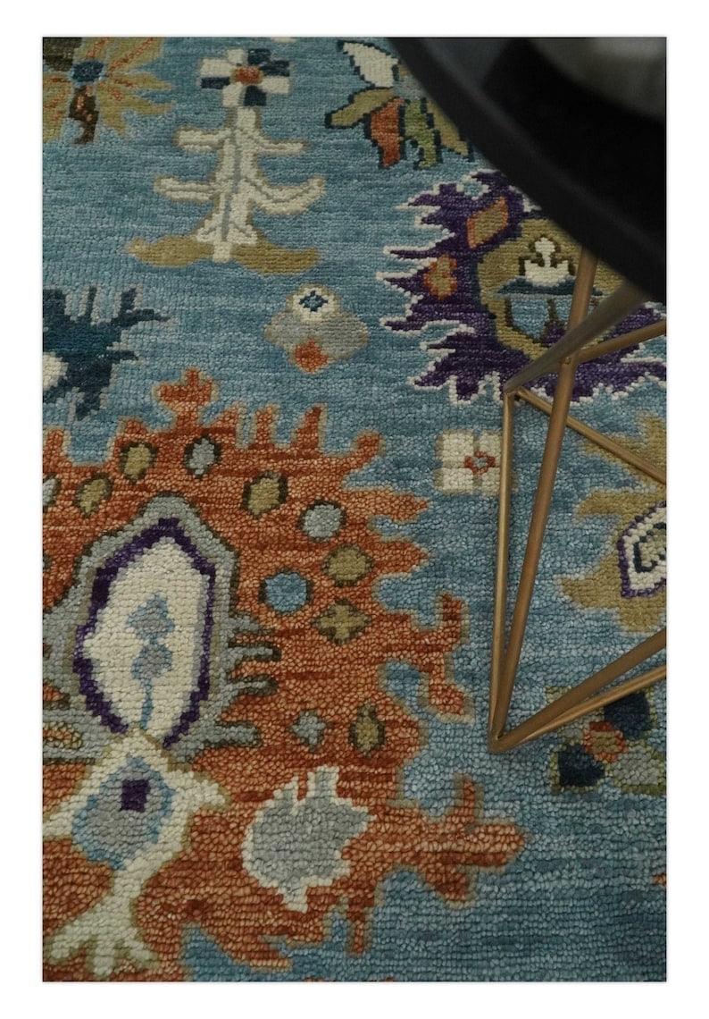 Hand Knotted Oushak Blue & Ivory Traditional Wool Rug, Living Room Rug 8 x 10