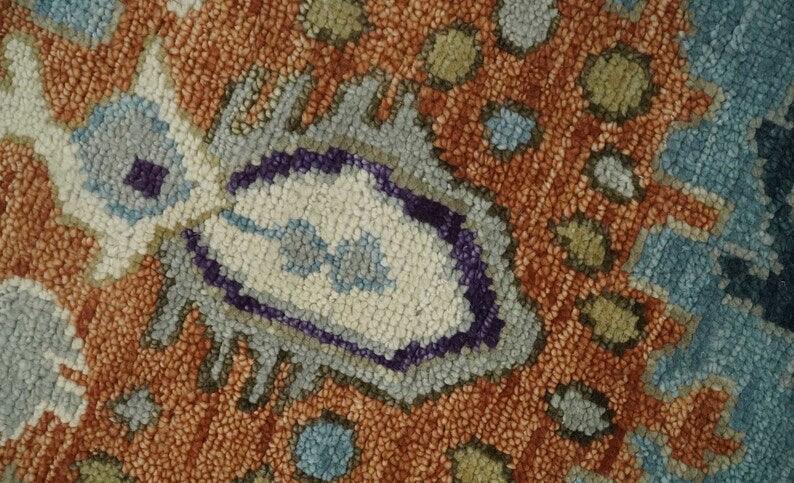 Hand Knotted Oushak Blue & Ivory Traditional Wool Rug, Living Room Rug 8 x 10