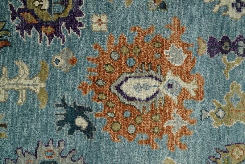 Hand Knotted Oushak Blue & Ivory Traditional Wool Rug, Living Room Rug 8 x 10